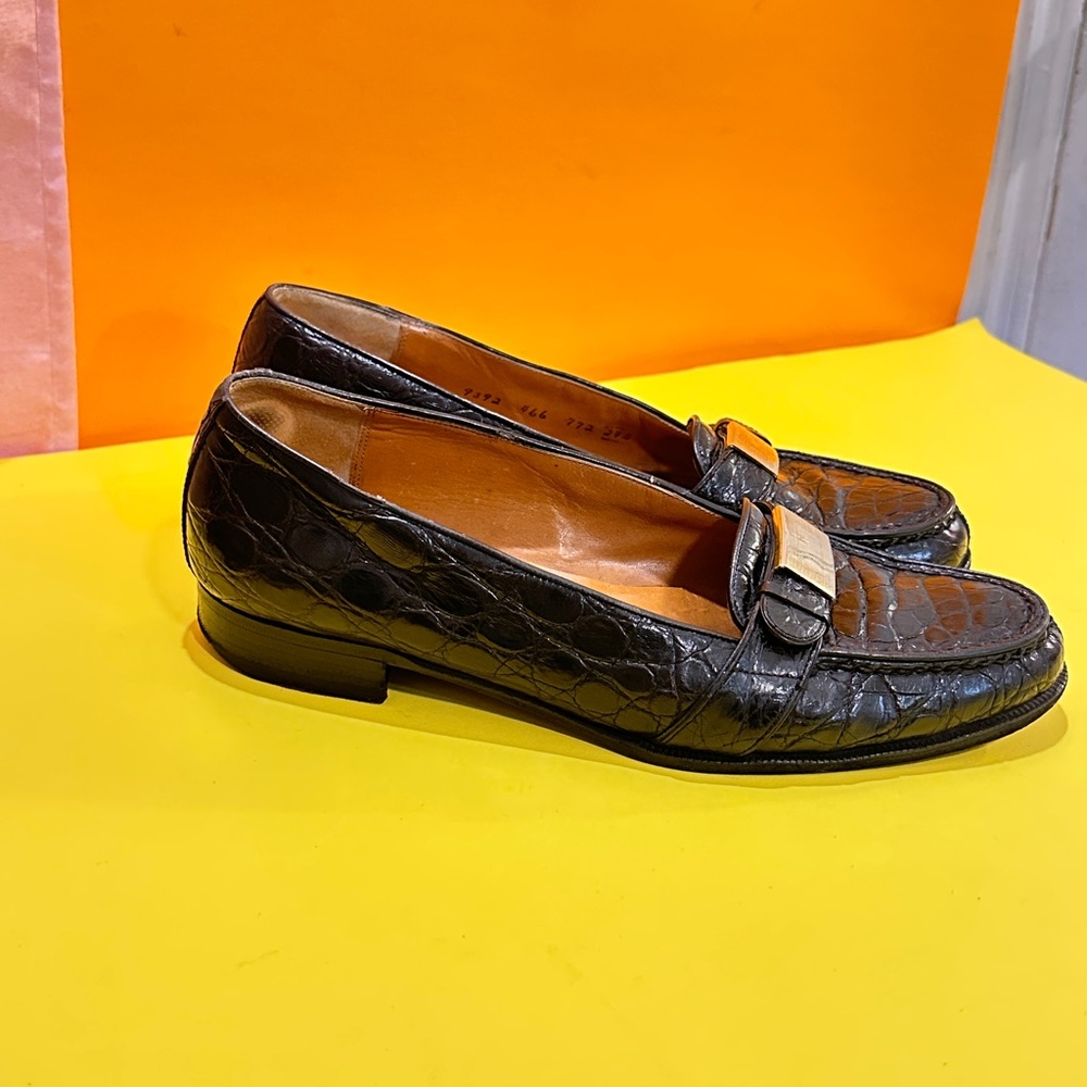 Polo by Ralph Lauren Women Black Crocodile-Embossed Loafers - Picture 1 of 15